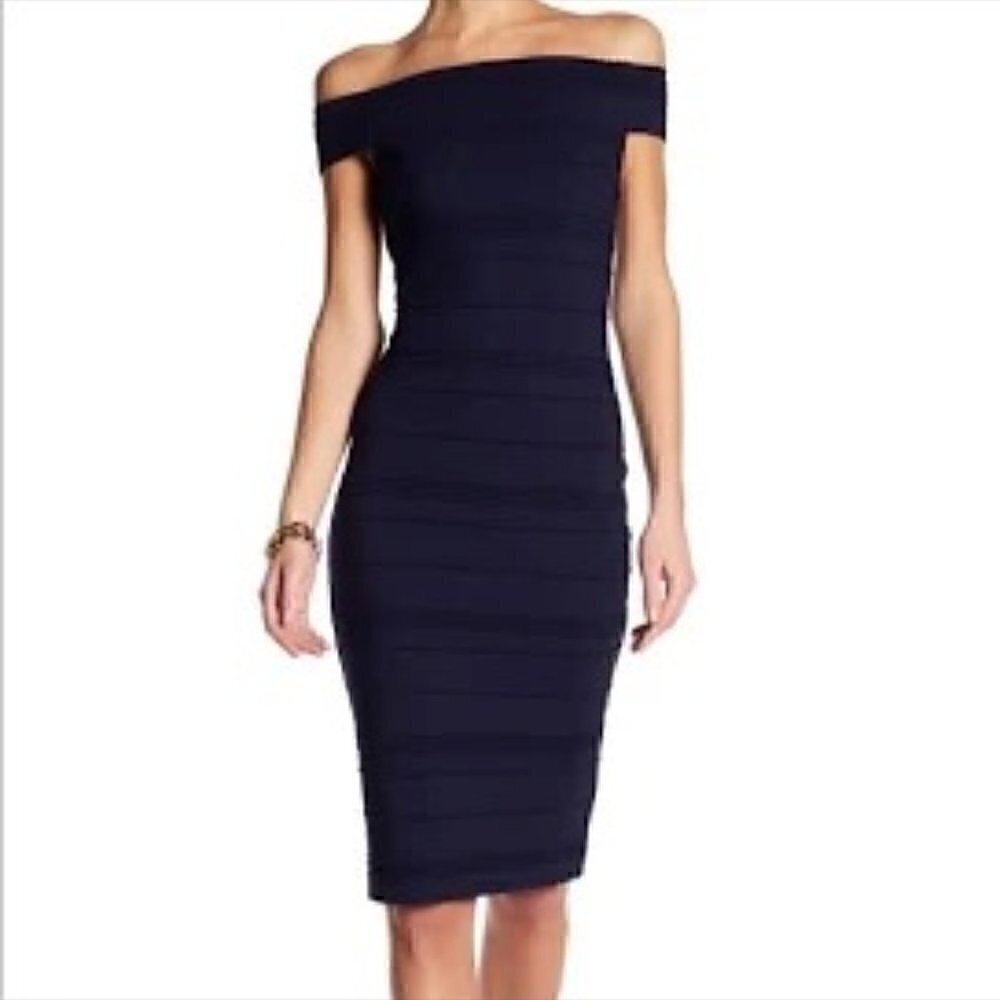 Ted Baker Stripe Textured Bardot Navy Dress Size 1